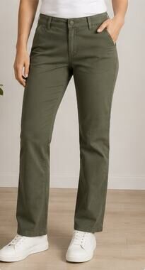 Lee Womens 8 Short Olive Green Relaxed Fit Straight Leg Mid Rise Pants New